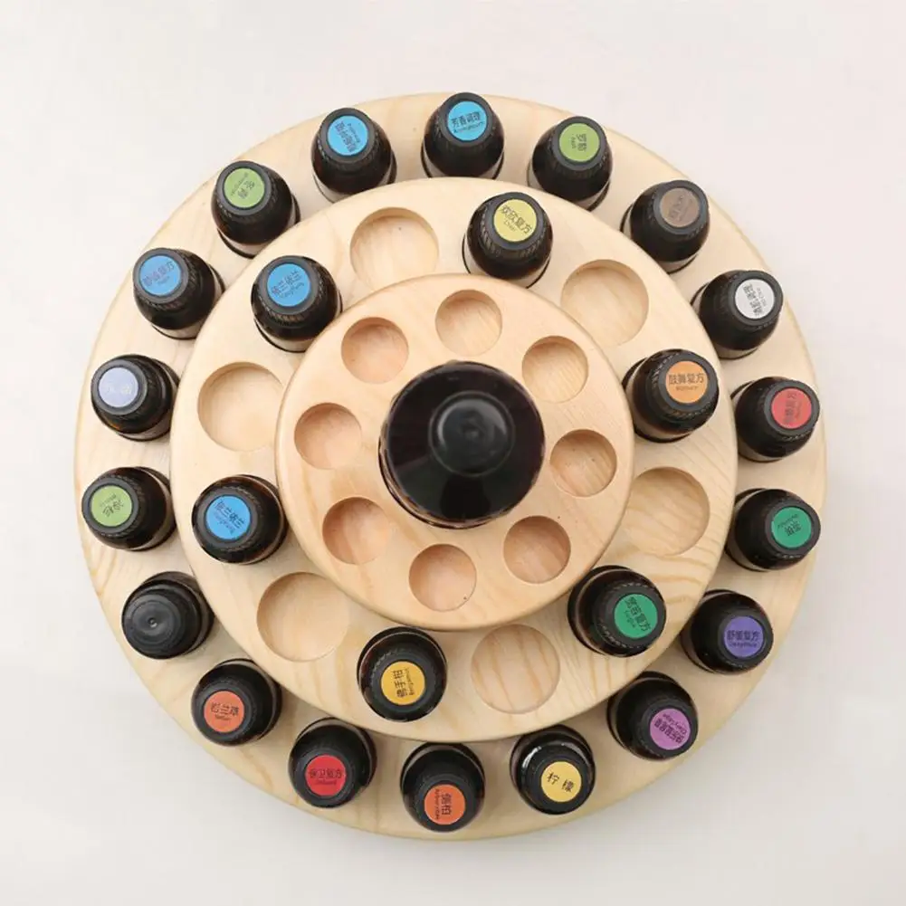 High Quality 39 Slots Three Layers Essential Oil Storage Box Circle Wooden Case Aromatherapy Organizer Solid Wood Display Stand