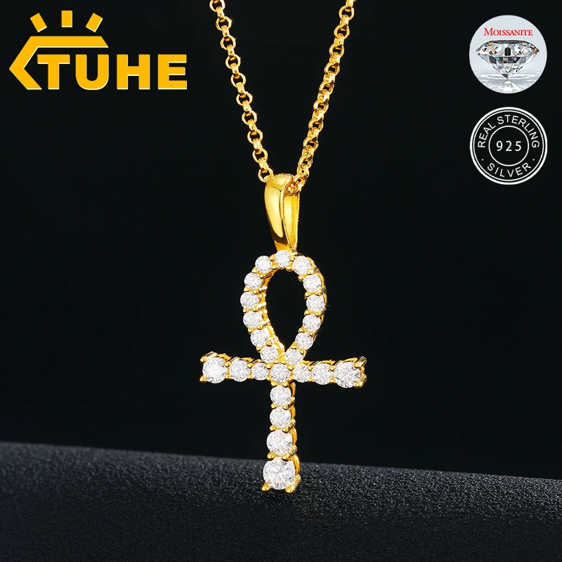 Fashion Cross Moissanite Ankh Pendant Necklace Top Quality 100 925