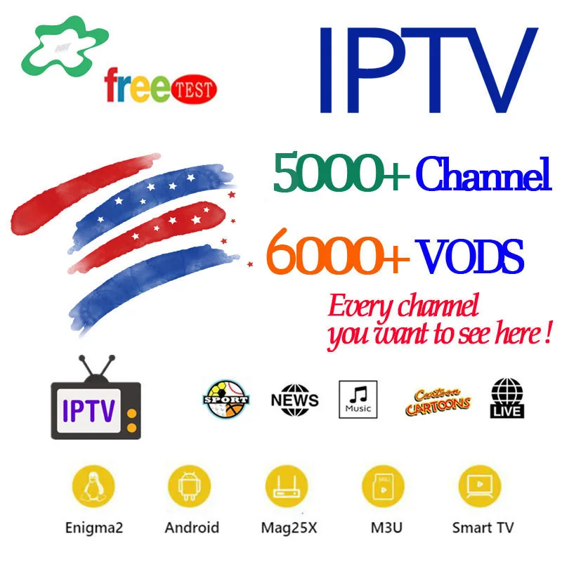 

European IPTV Subscription 5000+ Channel 6000+ VOD HD French French Spain UK Russian smart M3U Android Smart IPTV