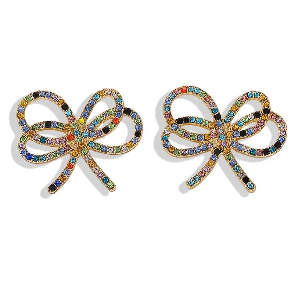 

Girlgo Bright Colorful Crystal Bow Drop Earrings For Women Vacation Gift Luxury Bijoux Ethnic Bridal Statement Wedding Jewelry