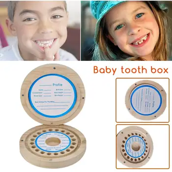 

Baby Wood Tooth Box Organizer Spanish English Russian Teeth Storage Collect For Boys Girls Umbilical Save Keepsake Souvenir