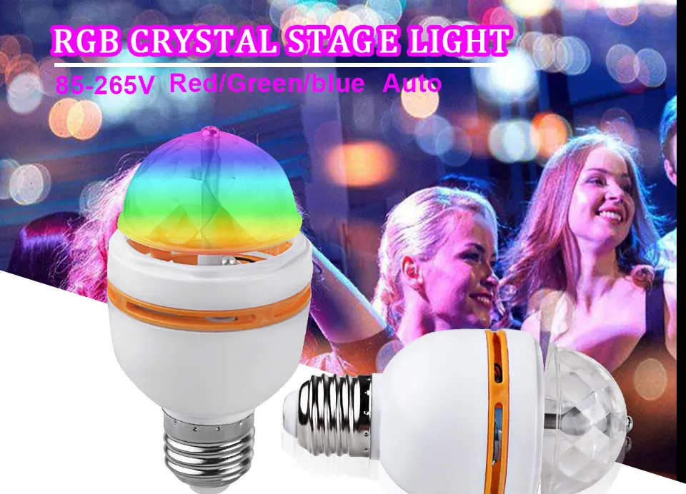 E27 RGB Lamp LED Bulb AC 85V-265V Auto Rotating 220V 110V  Christmas Colorful LEDs Lamp Party Effect LED Disco Magic Ball Lights (1)