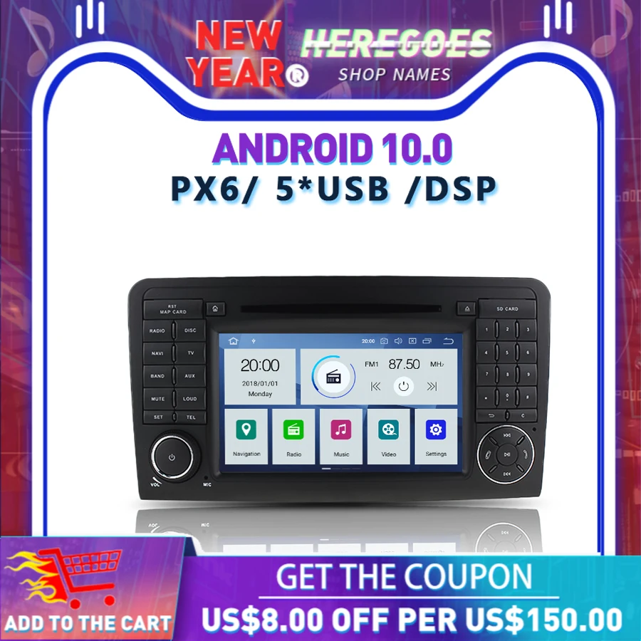 DSP PX6 Android 10 4G + 64 ГБ Автомобильный DVD плеер RDS радио Bluetooth 5 0 для Mercedes Benz ML W164 ML300 ML350 ML450