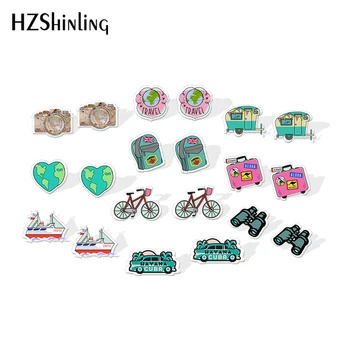

2020 New Travel Camera Stud Earring Backpack Trunk Acrylic Earring Funny Jewelry Epoxy Shrinky Dinks Resin Earrings