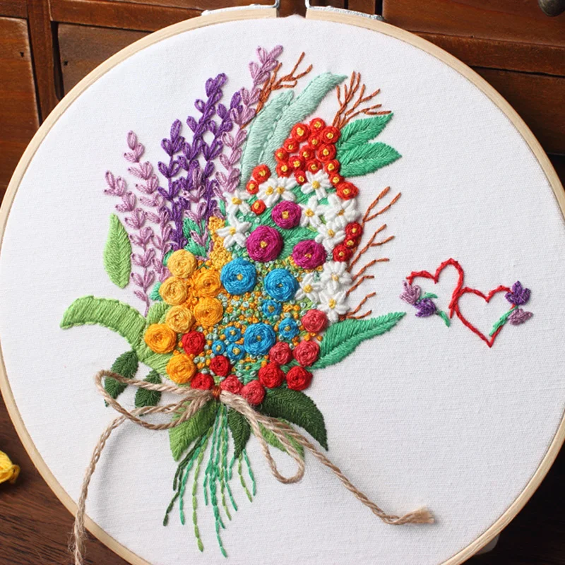 

DIY Embroidery Kit Plant Flower Handwork Needlework for Beginner Cross Stitch with Embroidery Hoop Sewing Art Craft Home Decor