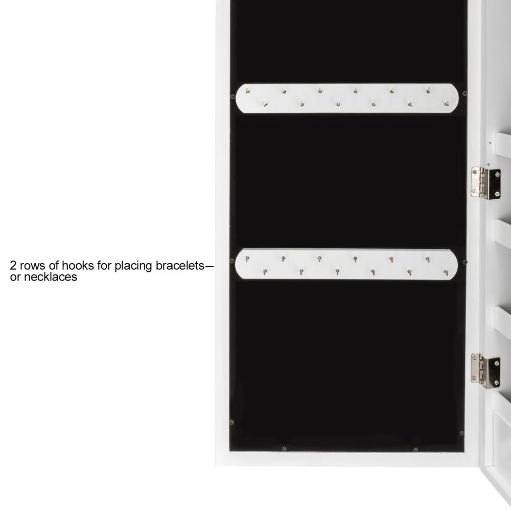 Lockable Jewelry Cabinet Organizer Storage Box Stand with Makeup mirror White Dresser Home Furniture for bedroom (4)