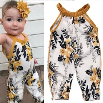 

Summer Kids Overalls Baby Girls Clothing Kid Infant Floral Sleeveless Jumpsuit Romper Clothes Outfits Set