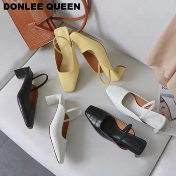 

Fashion Brand Square Toe Sandals Shoes Women Square Toe Slingback Sandal For Women Party Shoes Slip On Mules Shoes Elegant Pumps