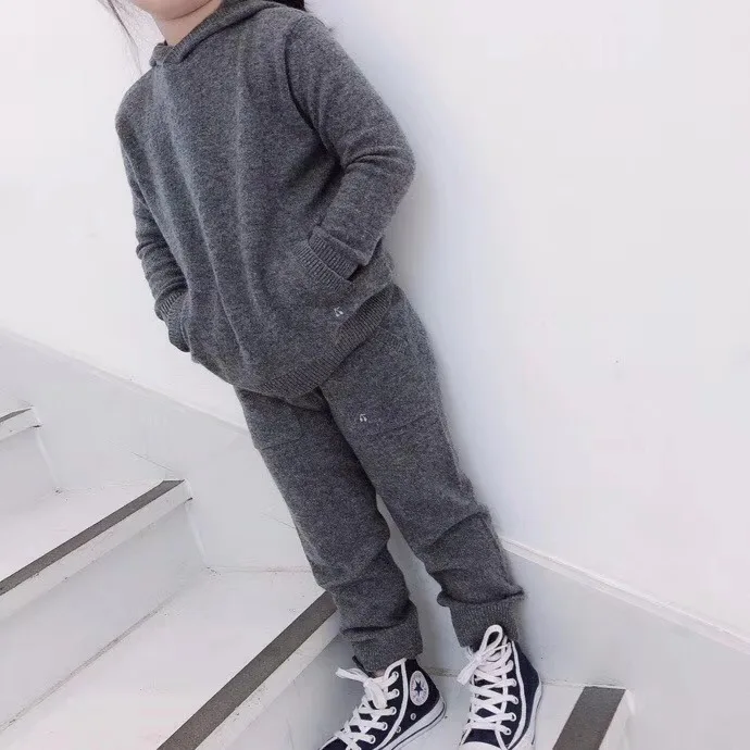 

In stock Grey Causel Tracksuit Sweater Top +Pants Fashion Girls Clothing Set Outwear Boutique Girls Cherry Brand 24M 4 6 8 12Y