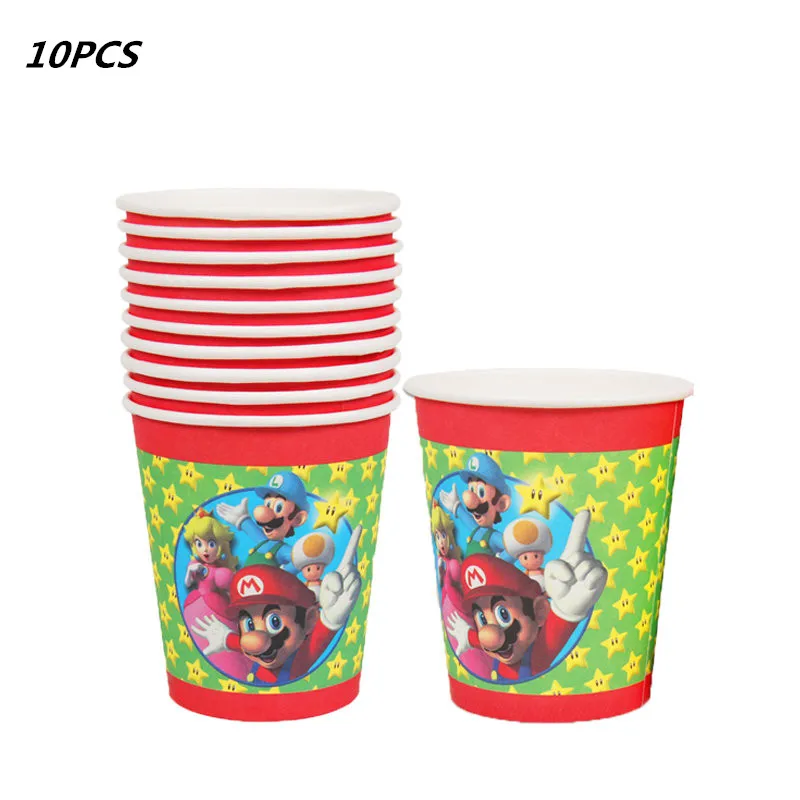 paper cup 10pcs 82 шт./лот, одноразовые столовые приборы для дня рождения, вечерние принадлежности Super Mario Bros, декоративные бумажные салфетки, тарелки, чашки - Цвет: paper cup 10pcs