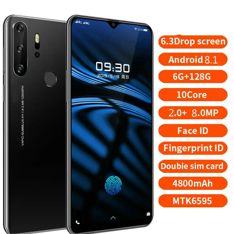 Blue 32GB Unlocked GSM 3G LTE Android9.1 Smartphone /Dual SIM Card 8 Core 6.3 HD Screen Smartphone 