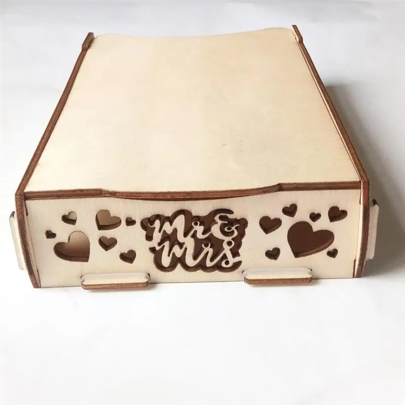 Retro Wooden Guest Book Wooden Wedding Signature Box Heart Shape Wood Pieces Storage Box(Not Contain Heart-Shape Blocks)