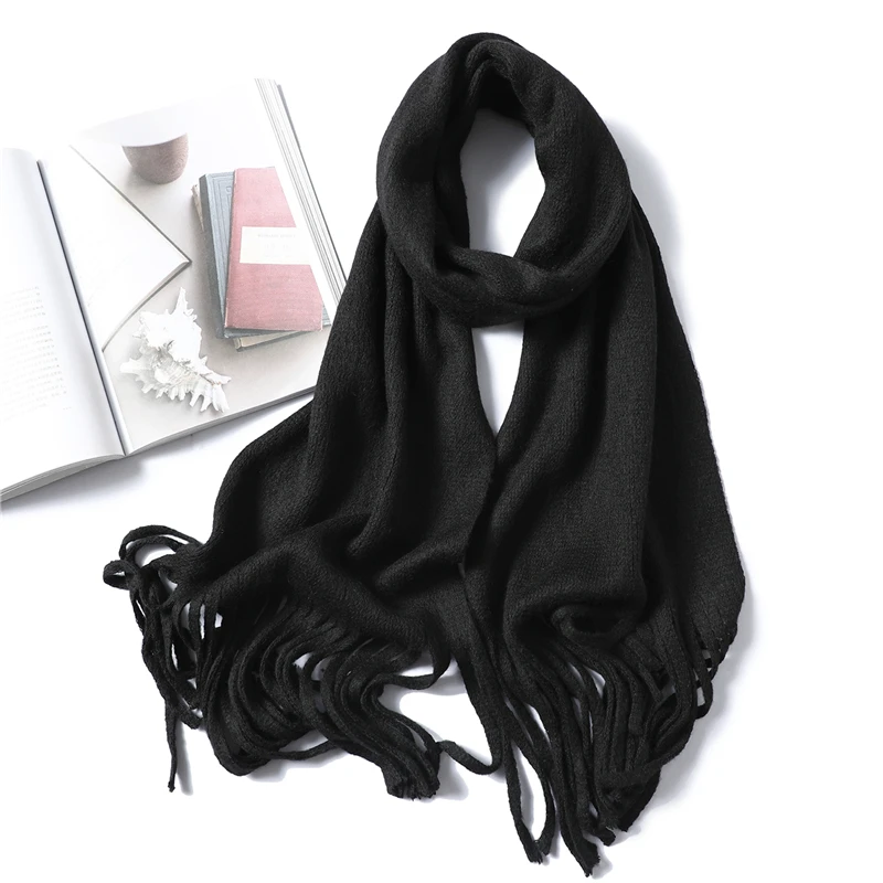 Зимний женский шарф теплый для шеи вязаные шарфы длинный размер с кисточкой женские шали и Обертывания платок-Бандана Femme Мода Новинка