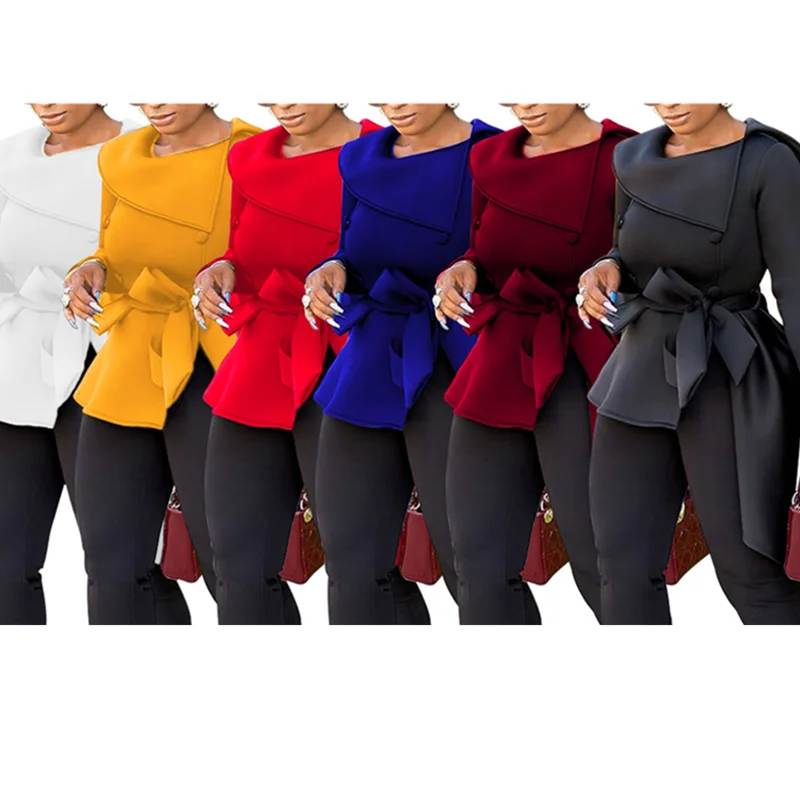 Осенняя женская блузка в африканском стиле, топы, зимняя Асимметричная рубашка с круглым вырезом, Офисная Женская одежда для работы, элегантные черные асимметричные топы