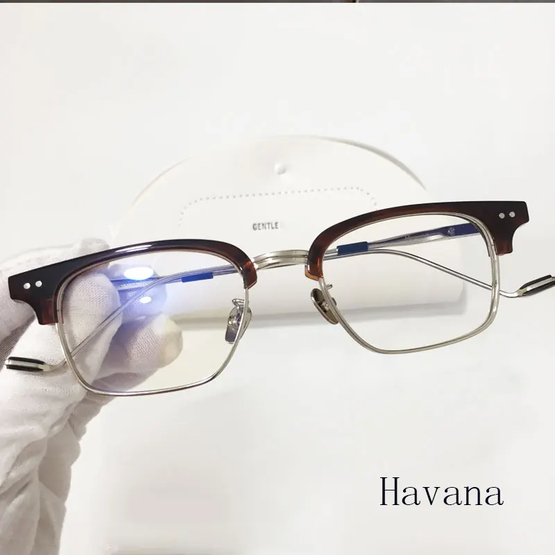 

Havana 2020 Korean brand design high quality titanium alloy eyeglasses frames square half frame prescription eyewear for men