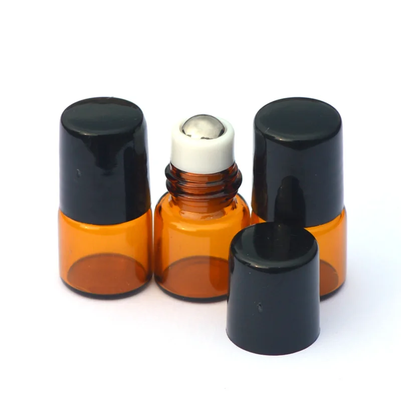 

20pcs 1ml Amber Glass Roller Bottle For Essential Oil Perfume Sample Liquid Jar Refillable Roll On Vial