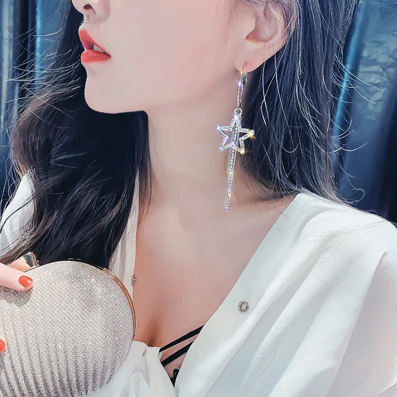 

fashion long tassel dangle drop earrings for women unique asymmetric earrings temperament wedding earrings trendy jewelry