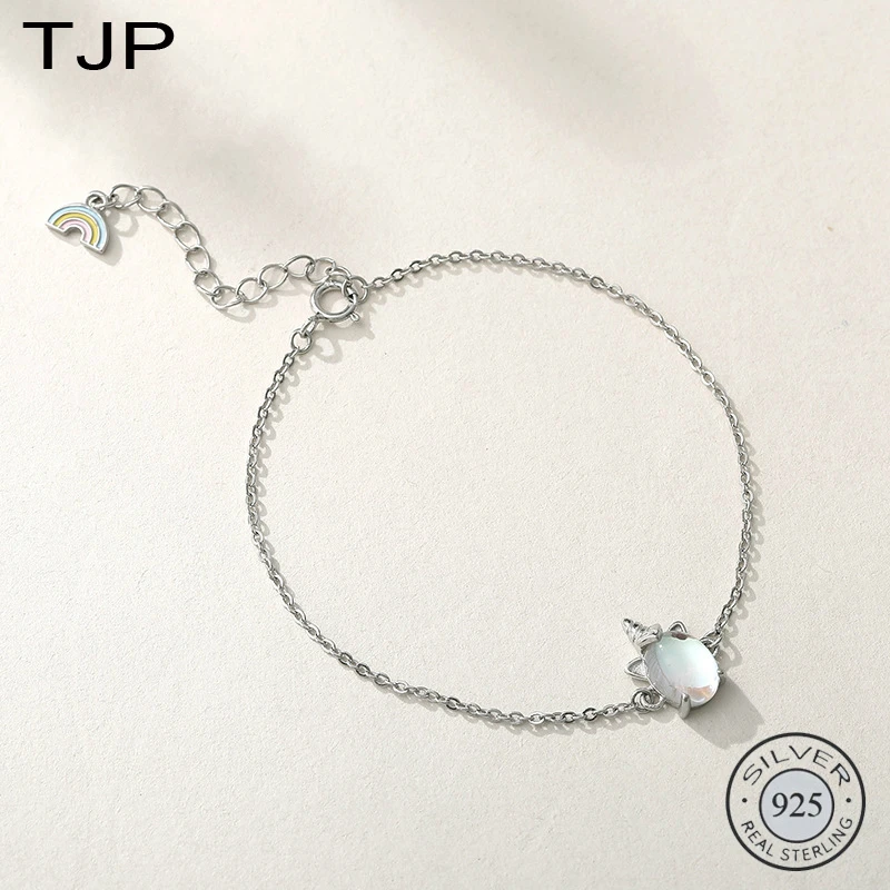 

TJP S925 Sterling Silver Ornaments with Cartoon Bracelets Seven-color Rainbow Bracelet