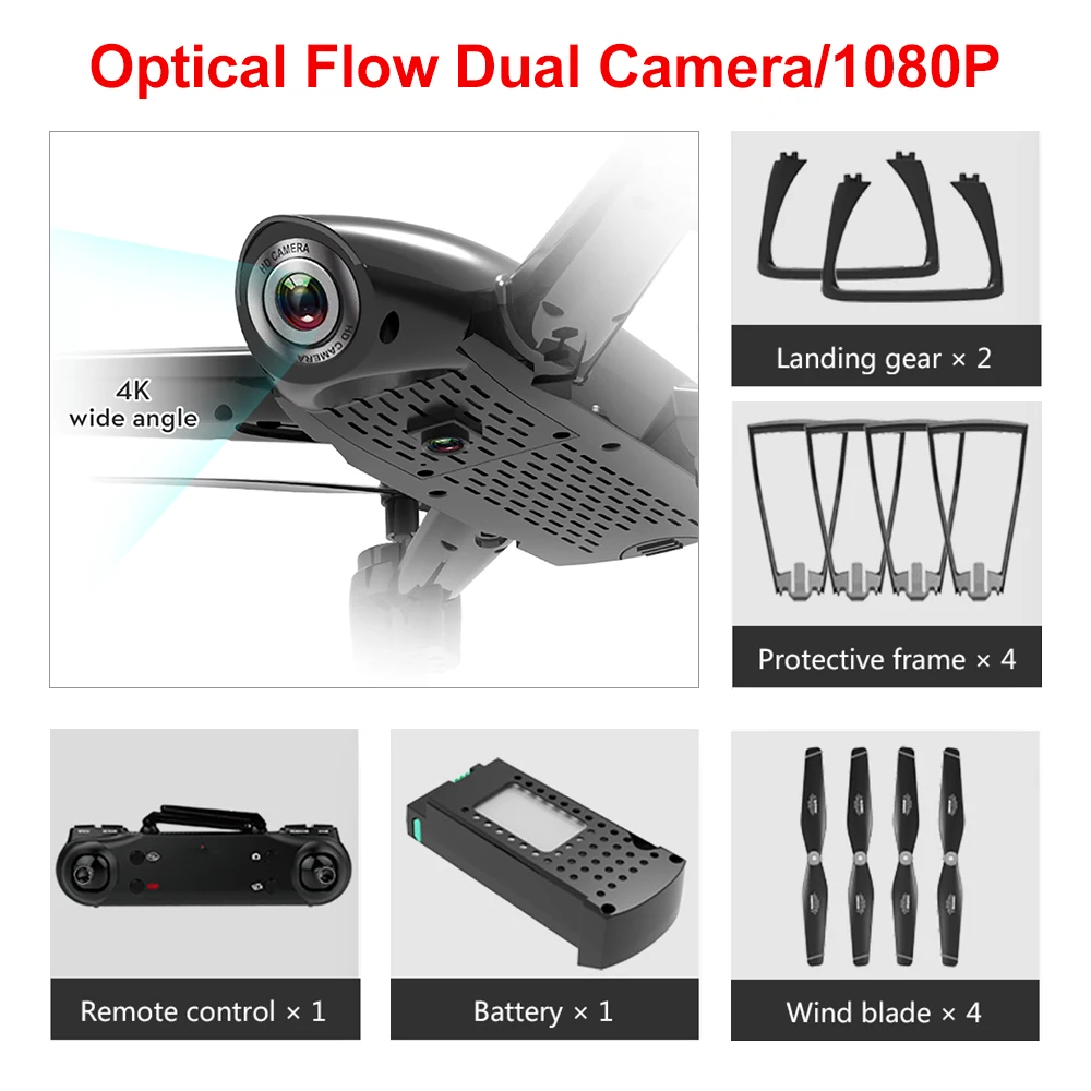 DIDIHOU WiFi FPV RC Дрон 4K широкоугольная камера оптический поток 1080P HD Двойная камера воздушный видео Квадрокоптер игрушки для взрослых и детей - Цвет: 1080P 2 camera black