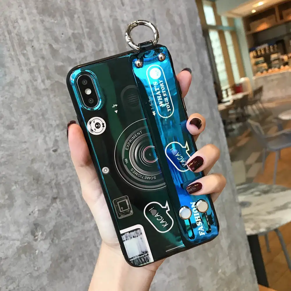 Для Xiaomi A2 lite Redmi 4X 5A 5Plus 6 6A 6Pro 7 7A Note 5 6 7 Redmi K20 9T Pro Blue ray 3D камера мягкий чехол+ подставка+ ремешок - Цвет: Case with Wristband