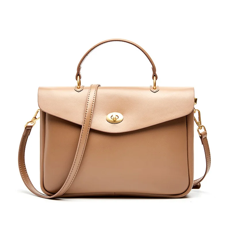 BRIGGS Genuine Leather Women Handbag Fashion Top-Handle Tote Bag Soft Leather Female Shoulder Bag Women Crossbody Bag sac a main - Цвет: khaki