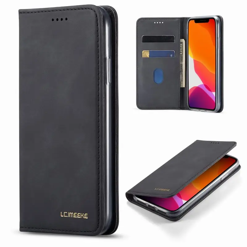 Черный Откидной Магнитный кожаный чехол для samsung Galaxy S10 lite S9 S8 плюс A50 A70 A20 Note10 бумажник держатель для карт чехол для iphone11 pro - Цвет: Черный