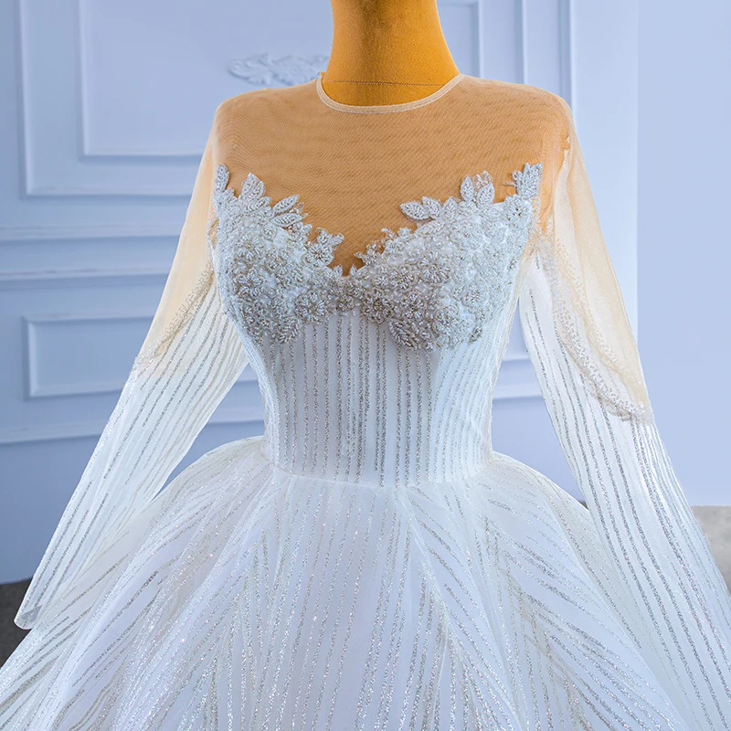 RSM67388 Shiny O Neck Wedding Party Dress With Glitters Beaded Long Sleeve Simple Wedding Dress Vistidos De Festa De Casamento 5