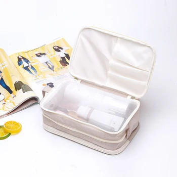 

Cosmetic Bag Double layer Waterproof Canvas Toilet Bag Storage Bag for Camping Quadrate Portable Travel Makeup Bag with Handle