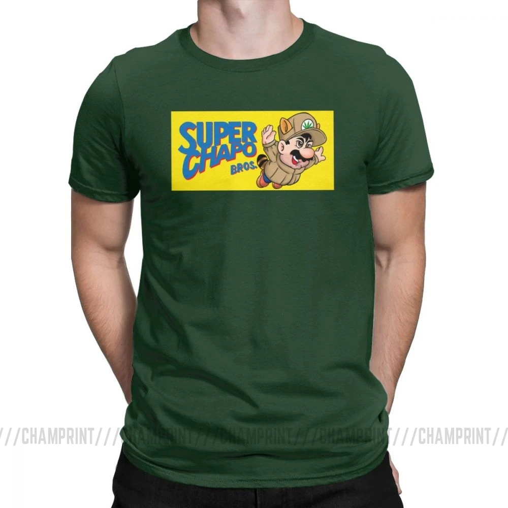 Super Chapo Bros, мужские футболки, Супер Марио, крутая футболка, короткий рукав, вырез лодочкой, хлопковая футболка размера плюс, одежда - Цвет: Forest Green