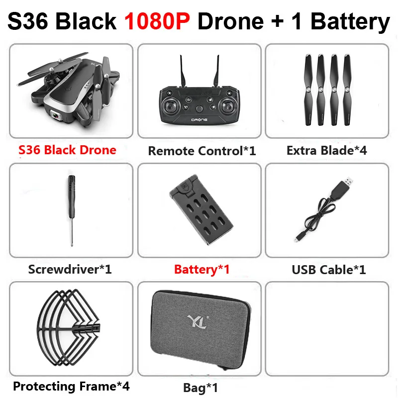S36 B 1080P 1B B S36 складной Профессиональный Дрон с двойной камерой 4K оптический поток широкий угол Wi-Fi FPV RC вертолет Квадрокоптер игрушки SG106 E58 - Цвет: S36 B 1080P 1B B