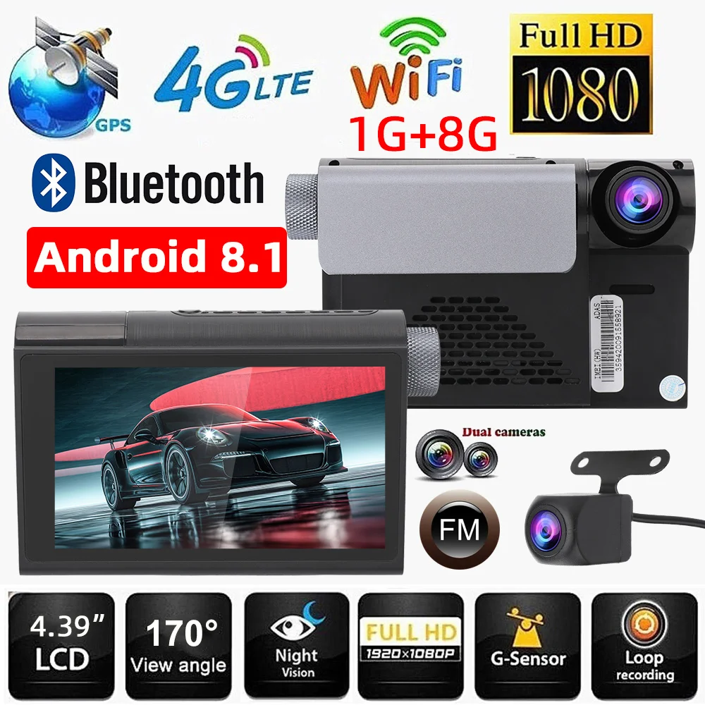 

VEHEMO 4.39 inches Dual Lens HD 1080P Car DVR Camera IPS Touch Screen Display Android 8.1 4G network Bluetooth 4.0(1G+8G)