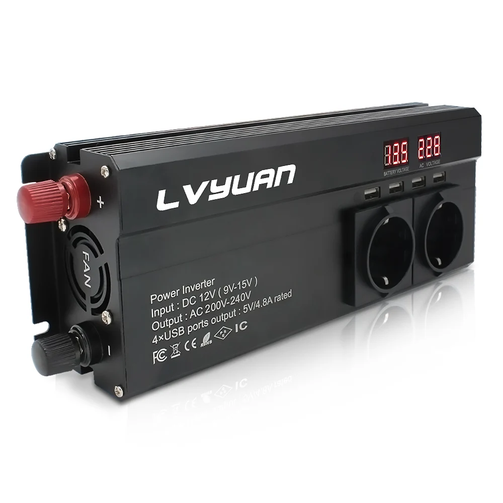 US $51.99 6000w Led Lcd Voltage Display Inverter 60hz50hz Dc12v To 220v Charging Adapter Solar Power Inverter Eu Socket Auto Accessories