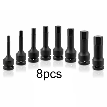 

8Pcs/Set Black High Carbon Steel Hexagonal Impact Sockets 1/4 - 3/4 Hand Tools