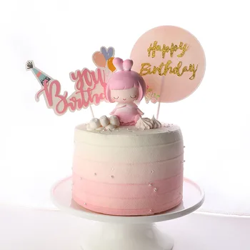 

Balloons Happy Birthday Cake Topper Flags Gifts Box Glod Cupcake Topper For Girls Birthday Party Cake Decorations Baby Shower