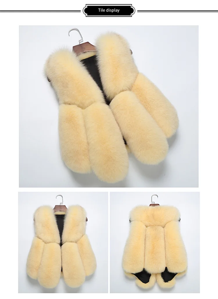 ZDFURS* Natural Real Fox Fur Vest 50 cm Winter Short Thick Women Fur Vest Sleeveles Jacket Pockets Real Fur Vest Coats Slim Park