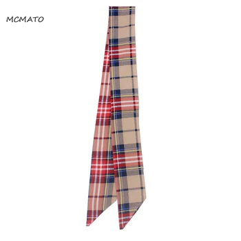 

90cm*5cm Long Small Grid Lattice Printed Skinny Scarf New Luxury Brand Silk Scarf Women Fashion Bag Head Female Scarves Ladies
