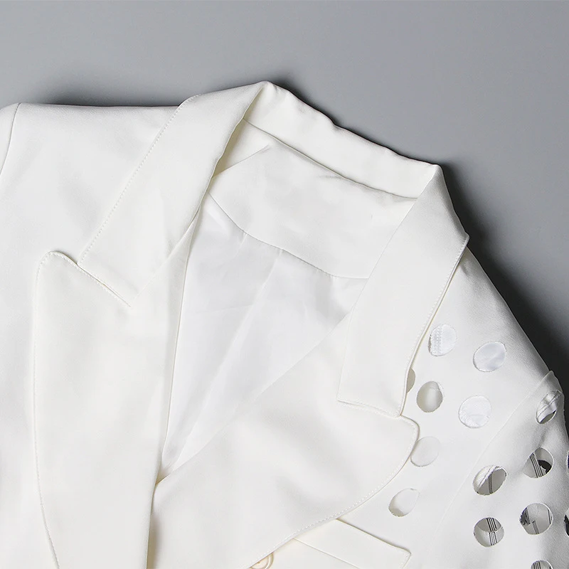 ECRURANI Hollow Out Casual Blazers For Women Notched Collar Long Sleeve Slimming Solid Blazer Female Fashion Clothing 2021 Style