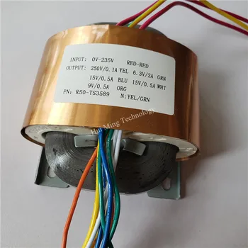

250V 0.1A 6.3V 2A 2*15V 0.5A 9V 0.5A R Core Transformer 60VA R50 custom transformer 235V copper shield output for Power supply
