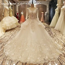 LS70057 свадебное платье с рукавами2018 mangas completas arco espalda con cordones espalda piso longitud vestido de bola de encaje vestidos de novia organza fotos reales