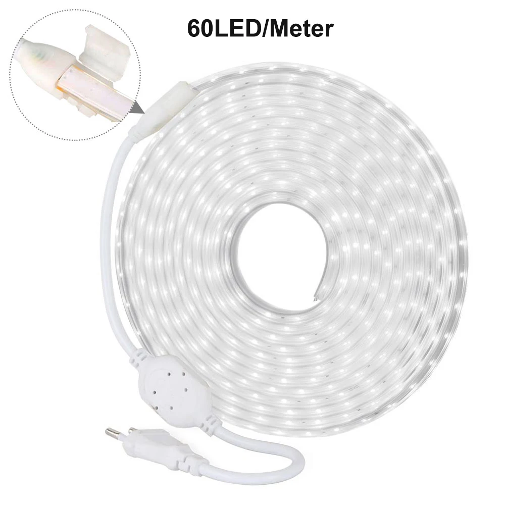 60LED White SMD 2835 Светодиодная лента переменного тока 220 В Высокая безопасность Высокая яркость 120 светодиодный/м гибкий светодиодный светильник наружный водонепроницаемый светодиодный светильник - Испускаемый цвет: 60LED White