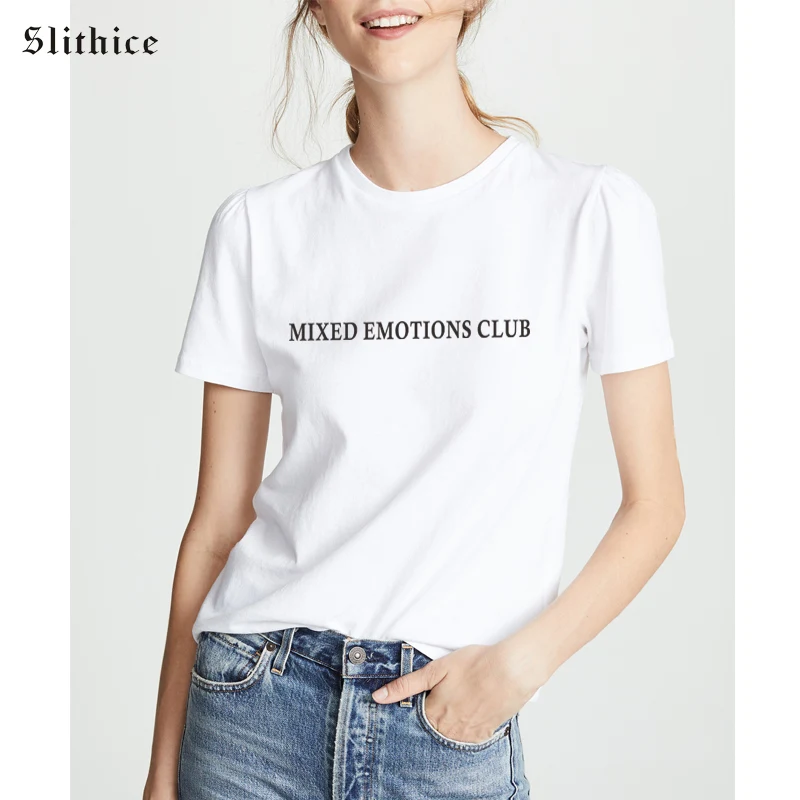 Slithice летние футболки модные с буквенным принтом смешанные эмоции Клубная