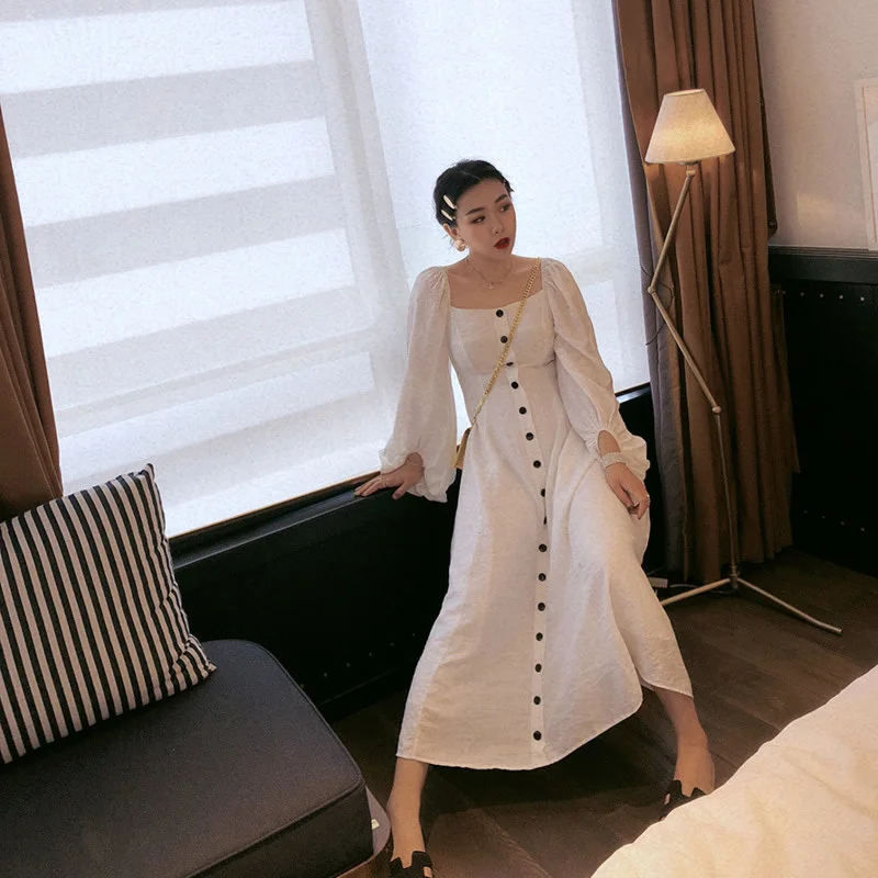 DEAT белый квадратный воротник пузырь с длинным рукавом однобортный талии женское