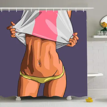 

Shower Curtain Set with Hooks 66x72 Press Caucasian Sexy Young Piercing Woman Shows Beautiful Tummy Beauty Fashion People Sport