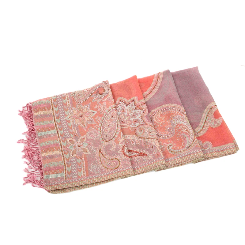 Ленточки женский цветочный шарф пашмины Изысканные бусы шаль Mujer Bufanda негабаритных искусственного кашемира ручной работы высокое качество Обёрточная бумага