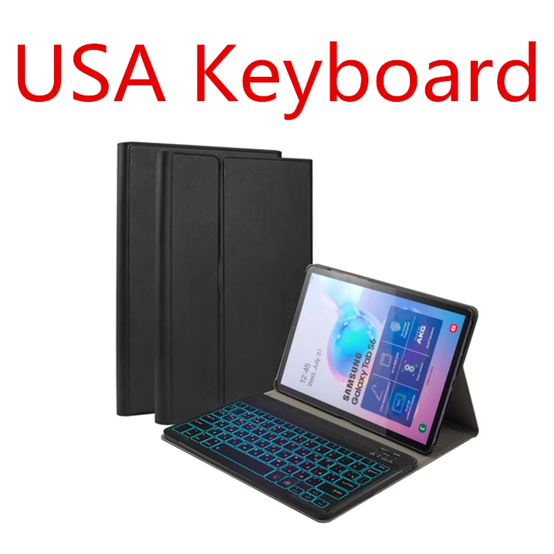 USA keyboard Для Samsung Galaxy Tab S6 SM-T860 T865 планшет 7 цветов с подсветкой Русский Испанский США Bluetooth клавиатура+ кожаный флип-чехол - Цвет: USA keyboard