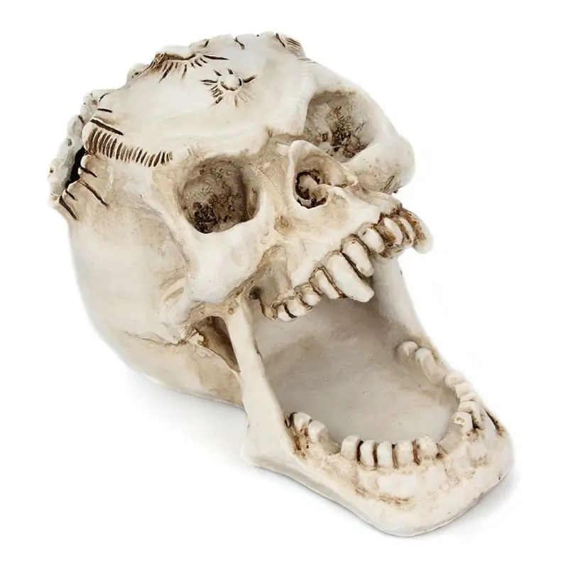 Skull Head Ornament Skeleton Pen Holder Desktop Pencil Organizer Makeup Tools Storage LX0B |