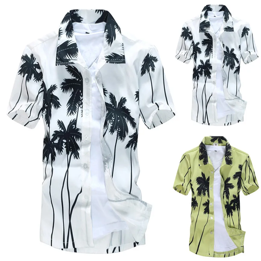 Новое поступление, модная мужская летняя блузка с принтом, повседневная приталенная пляжная рубашка с коротким рукавом, топы размера плюс для мужчин, гавайская S-5XL