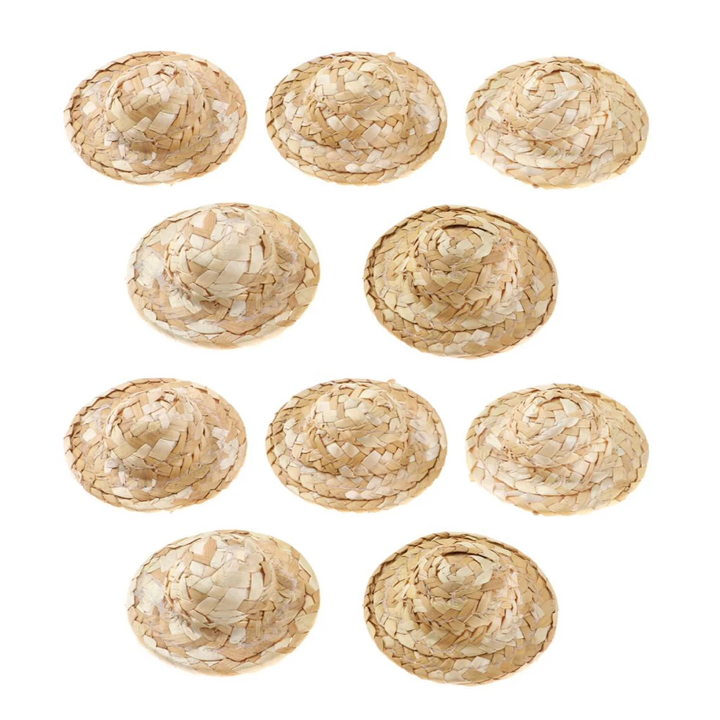 10 Pieces 1/12 Dollhouse Miniature Hand Knitting Straw Hat For Crafts Accs