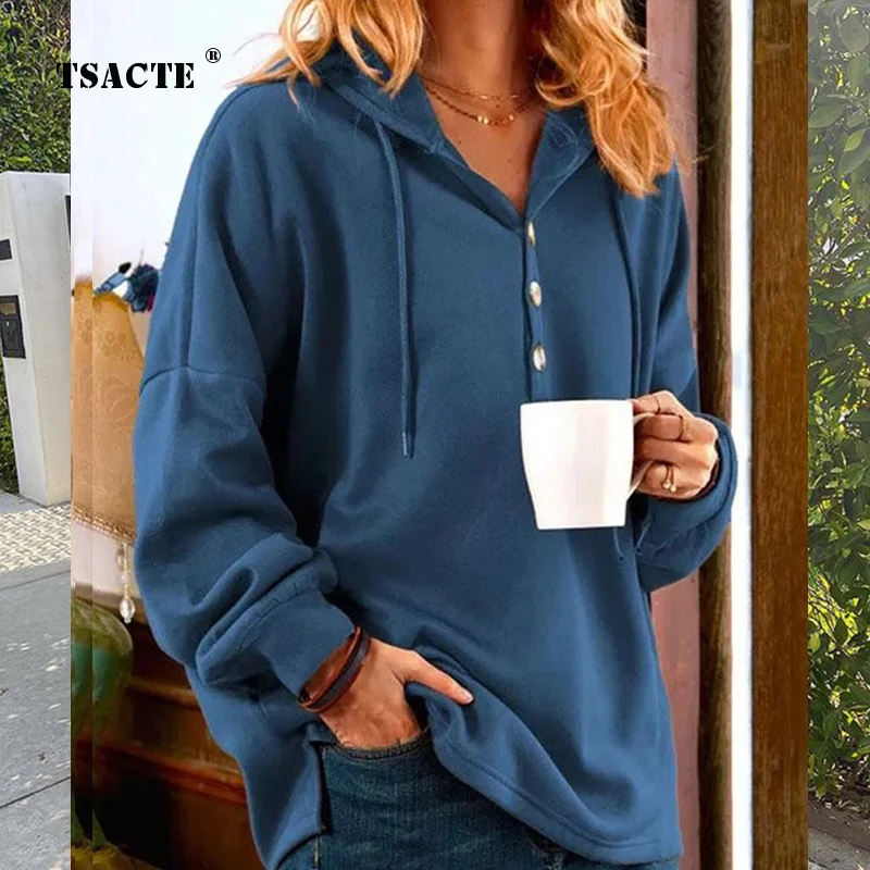

Fall Winter New Casual Loose Elegant Commuting Sweater Half Open Collar Button Hooded Sweatshirt Fashion Vintage Women's Clothes