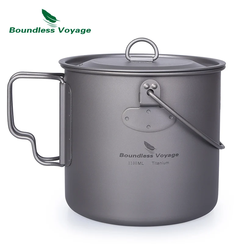 1100ml Cup Безграничный Вояж, титановая чашка для кемпинга, подвесной горшок со складной ручкой и крышкой, кухонная посуда для пикника на открытом воздухе, 750 мл/1100 мл, кружка для воды - Цвет: 1100ml Cup